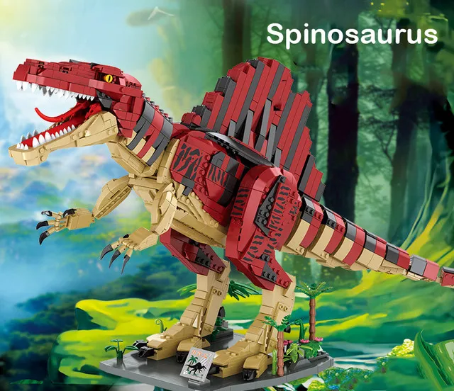 thumbnail image 1 of Juego de bloques de construcción de dinosaurios jurásicos grandes para niños, juguete de construcción de ladrillos para Navidad, T-rex, Spinosaurus, Velociraptor, Stegosaurus, 1 of 5