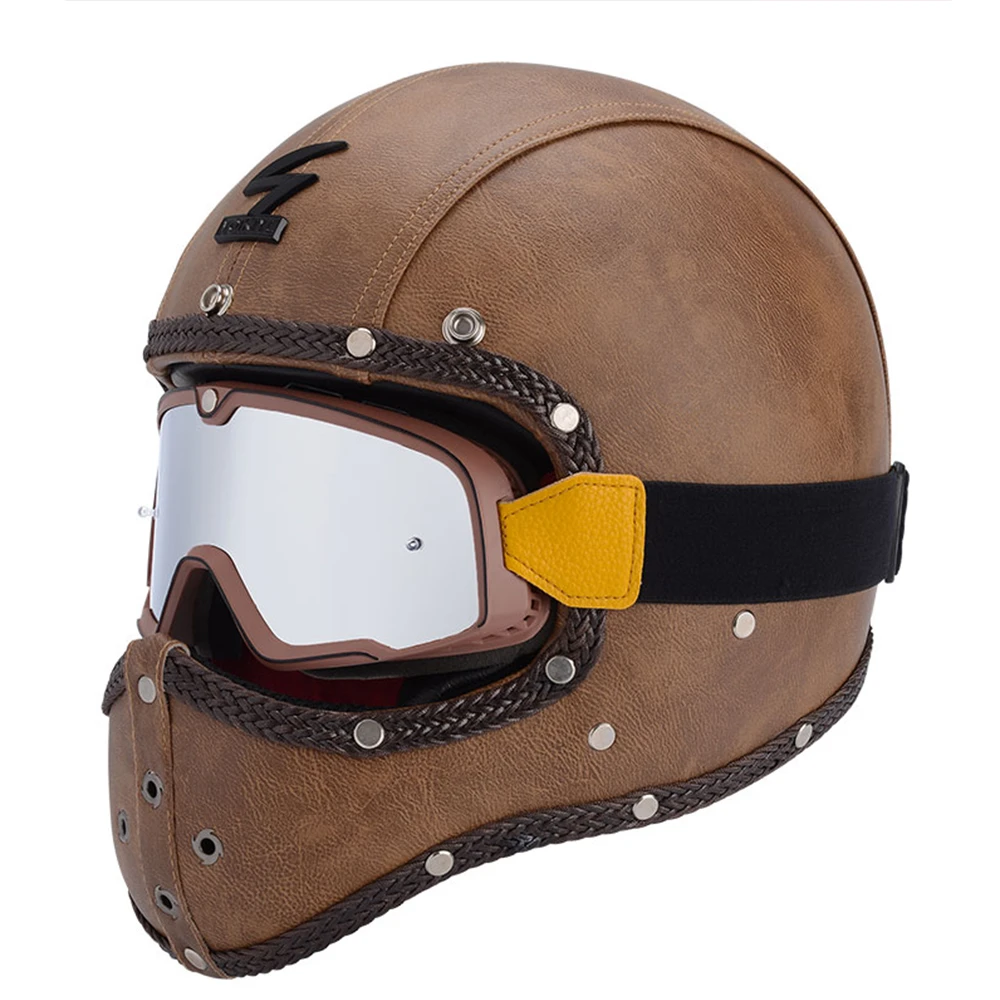 Casco Vintage cuero para Moto de carreras, protector de cara completa para Moto Cross Country, capacete Retro, novedad de 2020|Cascos| AliExpress