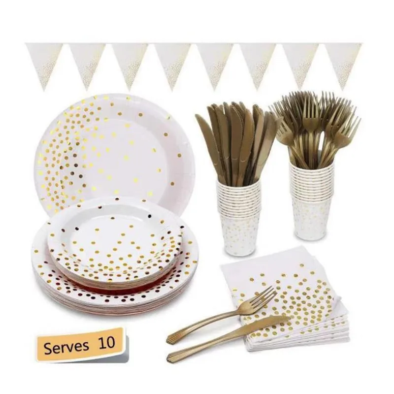 Gold 71pcs set Розовое золото день рождения одноразовый набор посуды для вечеринки бумажные чашки бумажные тарелки для дня рождения вечерние украшения Детские вечерние принадлежности - Цвет: Gold 71pcs set