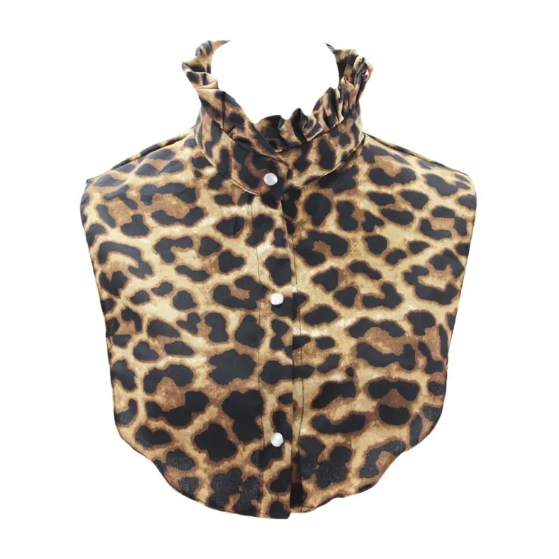 

Women Vintage Leoaprd Print Chiffon Half-Shirt Sweater Detachable Fake Collar