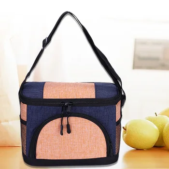 

Leak Proof Large Capacity Lunch Bag Heat Preservation Zipper Picnic Handheld Insulated Waterproof Oxford Cloth With Mesh Pocket