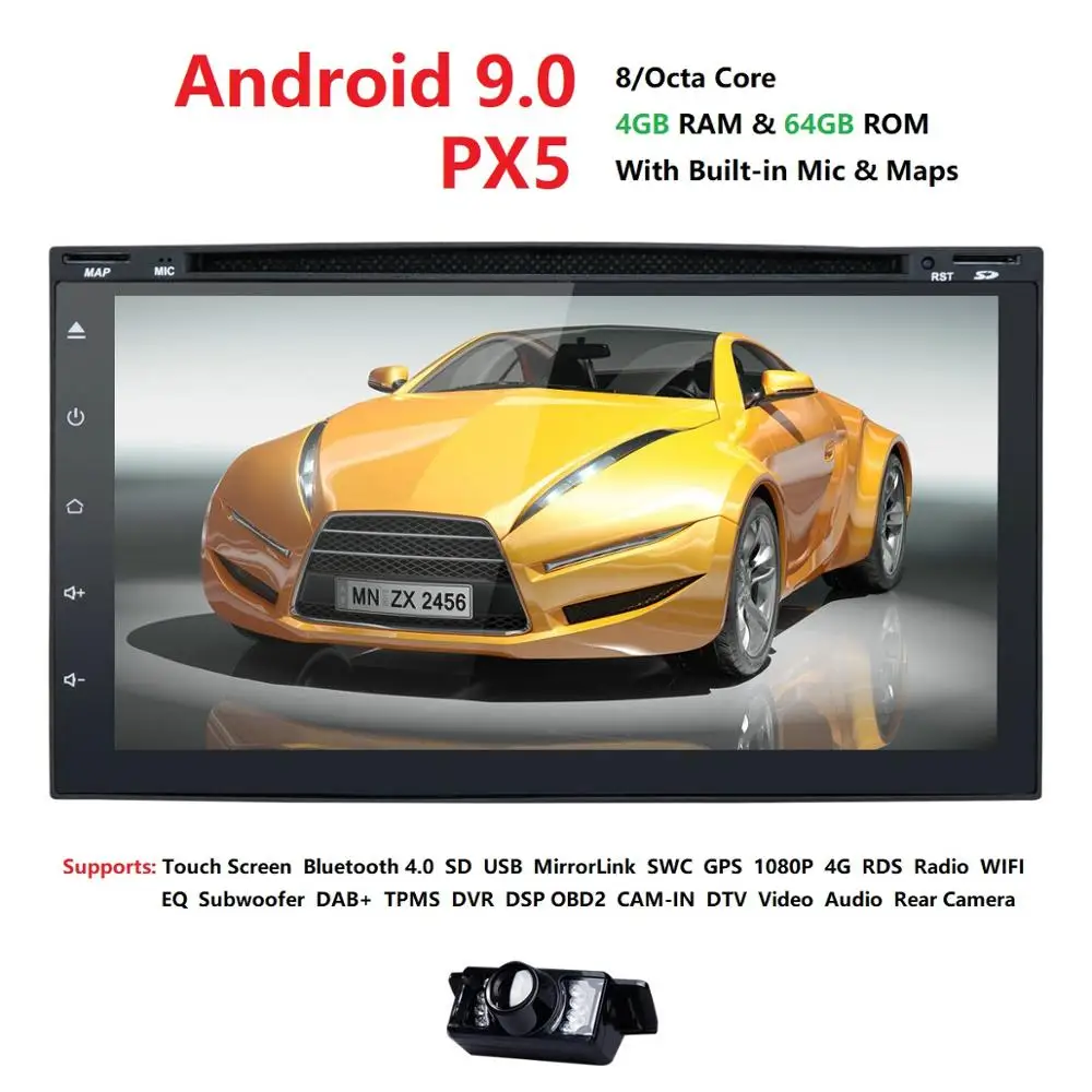 buy Universal Car Multimedia Player 2Din Android 9.0 DVD Automotivo Wifi Radio FM GPS USB DVR OBD2 Octa Cores RAM 4G ROM 64G PX5 SWC