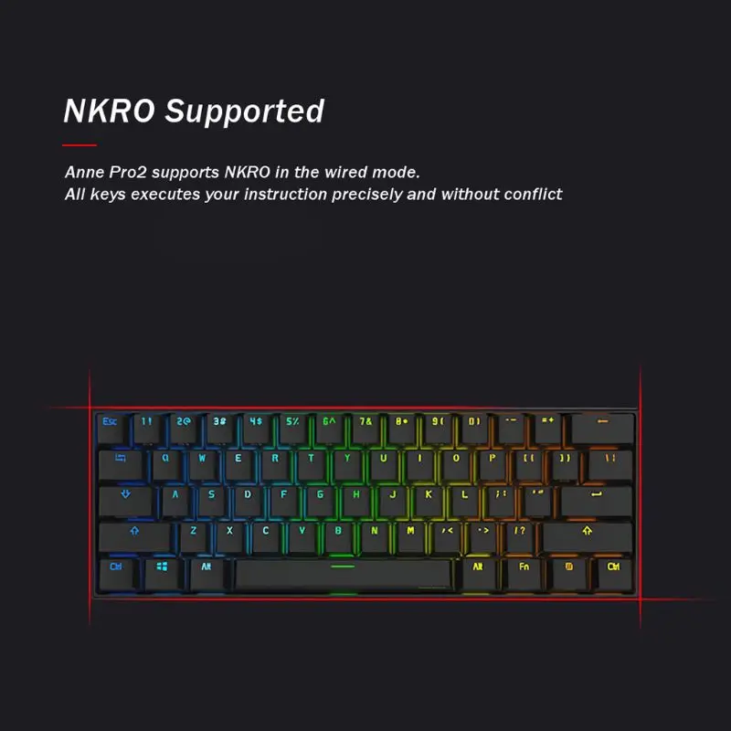 

Anne Pro 2 60% NKRO Bluetooth 4.0 Type-C RGB 61 Keys Mechanical Gaming Keyboard Cherry Switch Gateron Switch xianjia76
