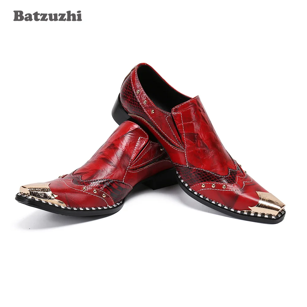 

Итальянские Кожаные мужские туфли Batzuzhi, винтажные металлические остроконечные строгие кожаные туфли для мужчин, большие размеры 38-46