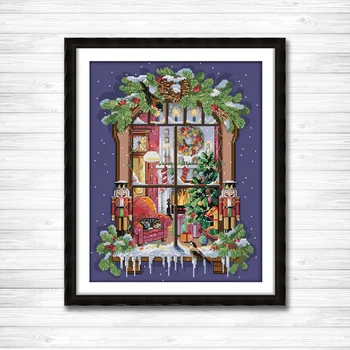 

The window of the Christmas painting Counted Printed on canvas DMC 11CT 14CT Chinese Cross Stitch kits Needlework Set embroidery