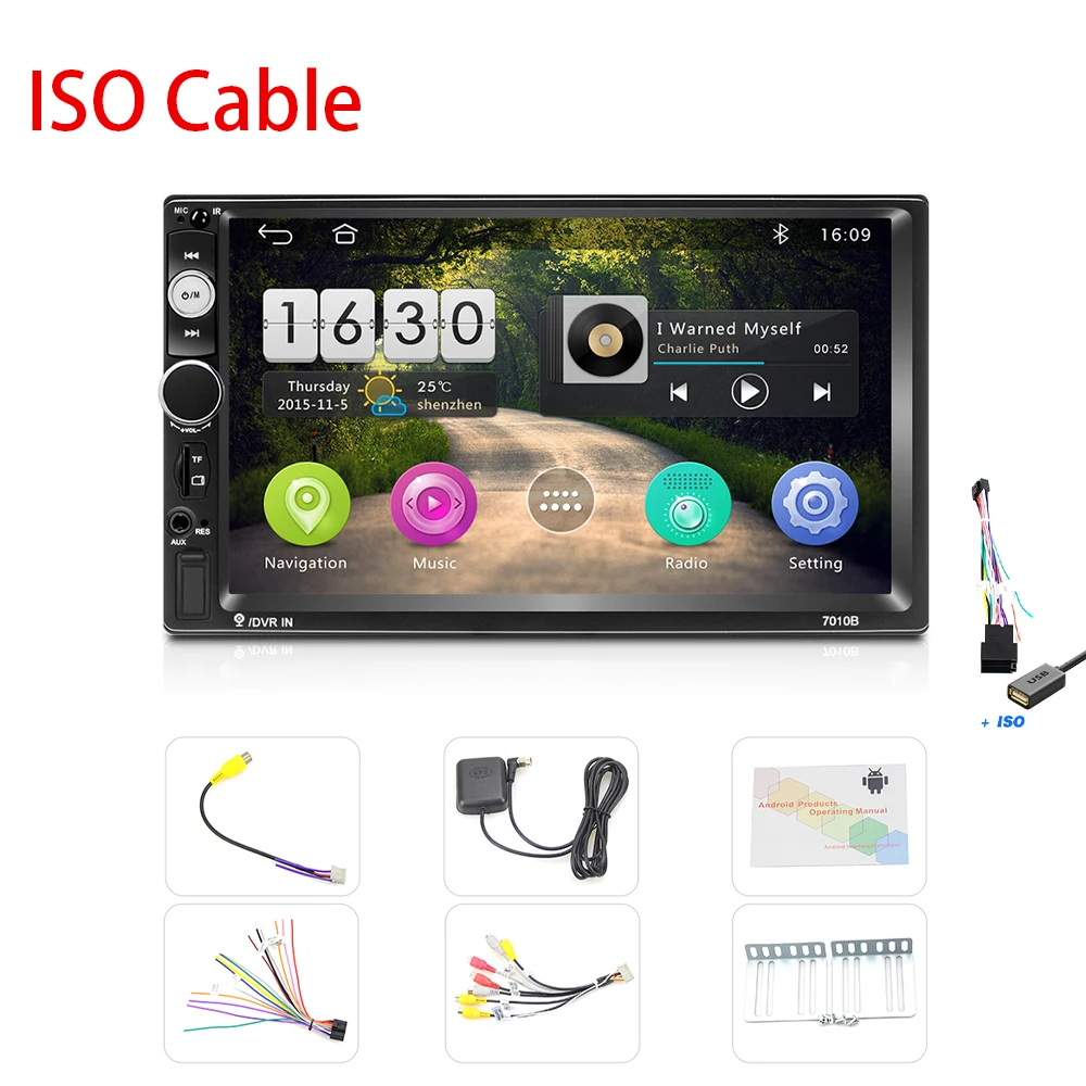 Camecho Android 8,1 " HD автомобильный радиоприемник 2 Din HD 1080P Автомобильный стерео радио универсальный gps Bluetooth Авторадио автомобиля Suppport задняя камера - Цвет: ISO Cable