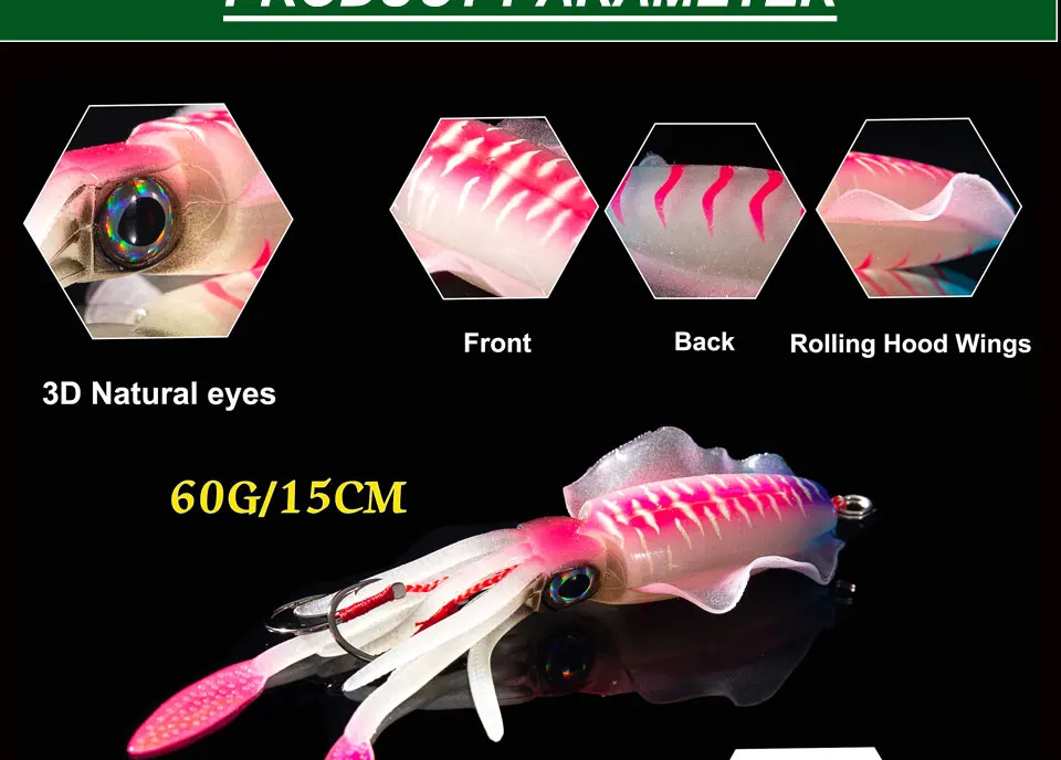 SUNMILE Fishing Soft Squid Lure 20g/60g/80g/100g/120g/150g Luminous/UV Squid Jig Fishing Lures For Sea Fishing Wobbler Bait