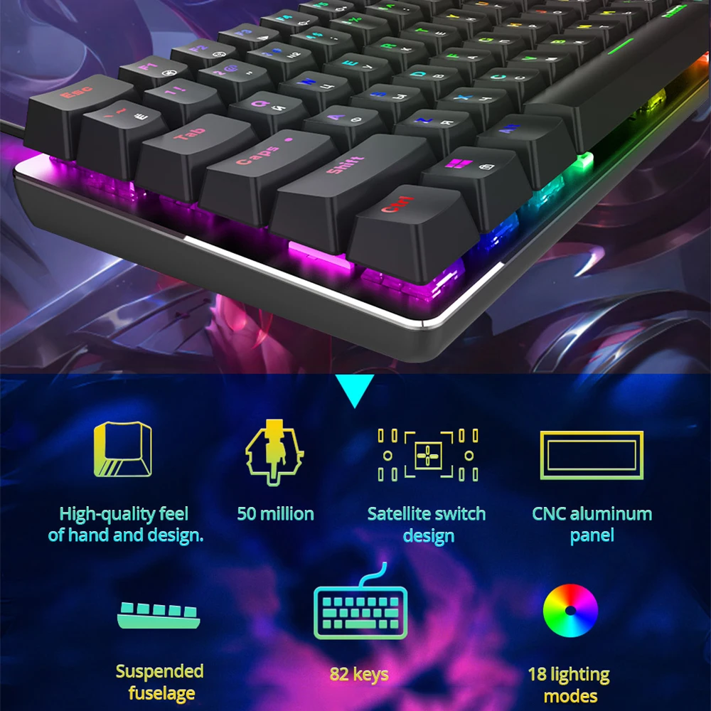 Ajazz AK33 82 Keys Wired Mechanical Game Keyboard for Gamer Programmer  Office for Android Windows - AliExpress
