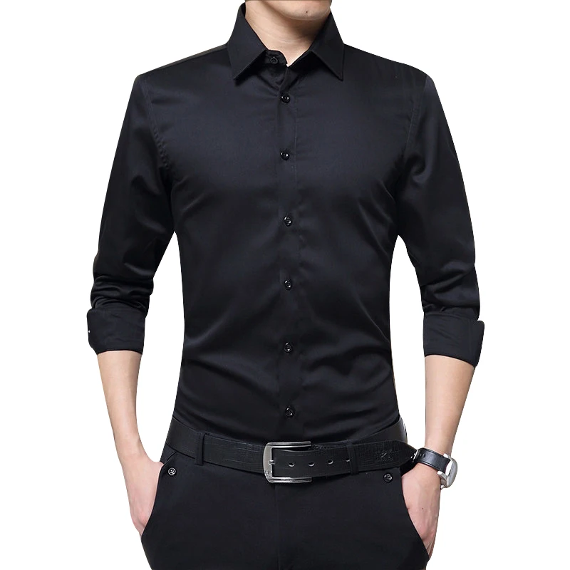 Новинка, осенние мужские рубашки с длинным рукавом, облегающие одноцветные деловые официальные профессиональные рубашки, мужские удобные рубашки - Цвет: Черный