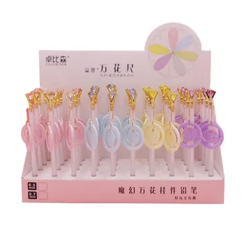 

40 pcs/lot Creative Diamond Drawing Ruler Pendant Mechanical Pencil Cute Student Automatic Pen For Kid School Office Supply
