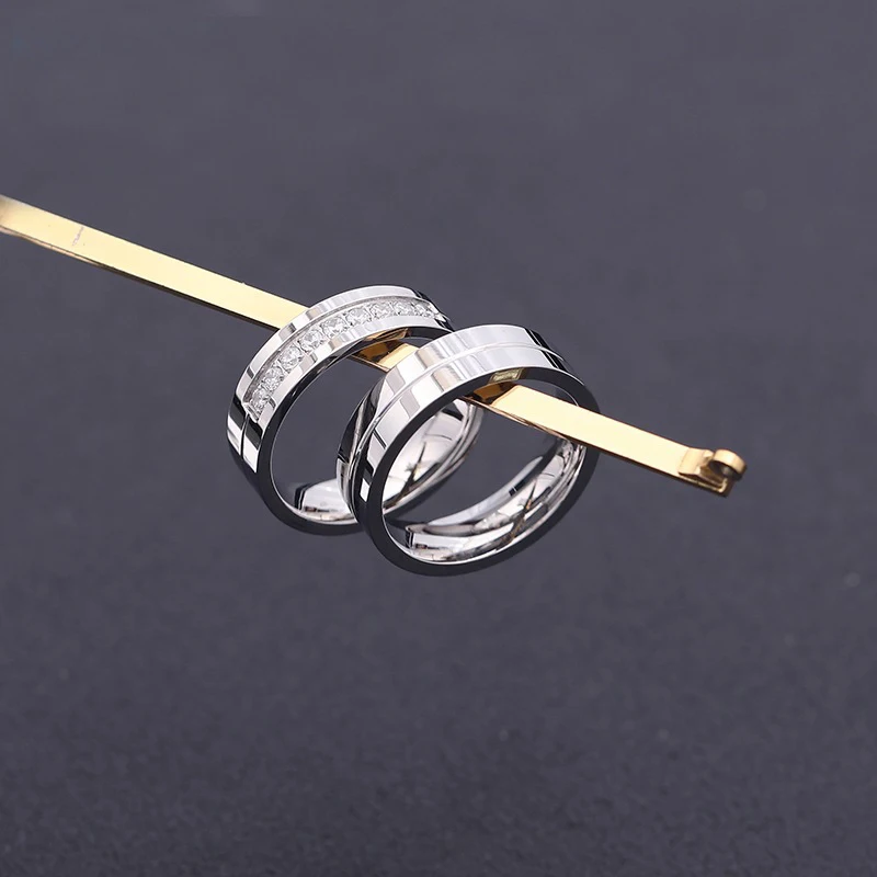 1Piece Titanium Stainless Steel Gold Silver Tone Plated Ring Men Women Rhinestone Cubic Zircon Lover Couple Finger Jewelry Gift finger rings fashion rings zircon rings fashion ring couple rings crystal rings stainless steel rings metal rings stone rings gold rings