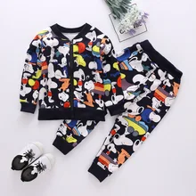 Модная детская одежда; зимняя одежда для малышей; рубашка с Микки Маусом; комплект из пальто и штанов; теплый костюм для мальчиков и девочек