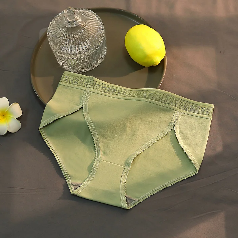 European Style Cotton Underwear Sexy Solid Panties Mid Waist