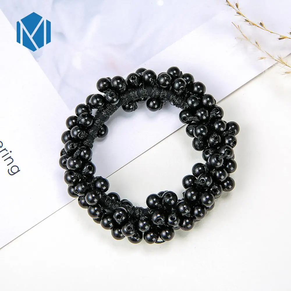 black 1 шт., модное жемчужное кольцо для волос для девочек, бусины "галстук", эластичные резинки для волос, Корейская резинка для волос, головной убор для волос - Цвет: black