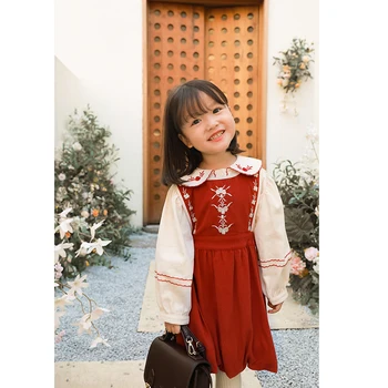 

children embroidered sleeveless dress retro fashion princess dress girl spring and Autumn clothing