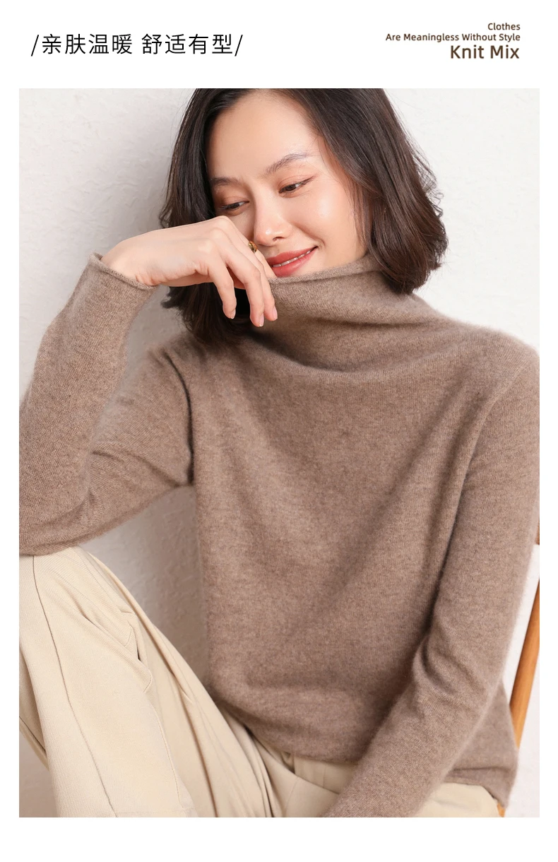 outono inverno camisola feminina pulôver de lã fino de manga comprida curta gola cashmere malha de fundo