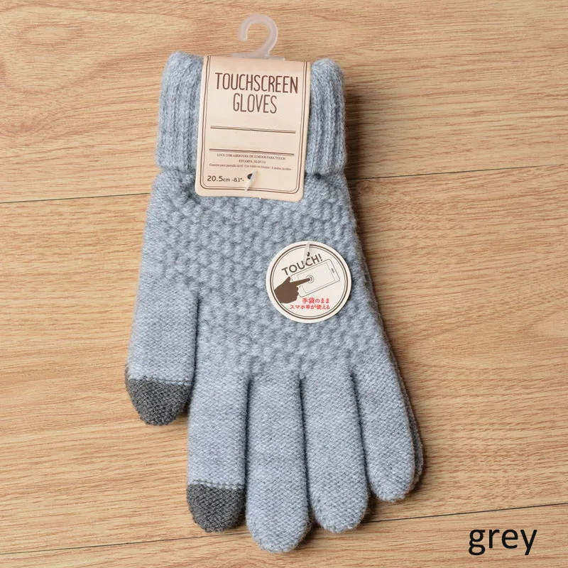 Зимние волшебные перчатки для сенсорного экрана, женские и мужские тянущиеся вязаные варежки, имитация шерсти, полный палец, женские перчатки, перчатки для экрана - Цвет: Grey