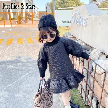 

Autumn Winter girls padded dress Baby warm dress kids vestidos Children fashion clothes plaid check ruched bottoms 2 to 9 yrs
