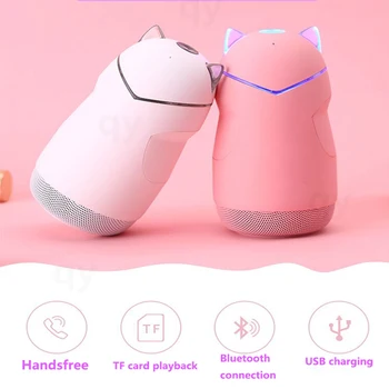 

Portable mini wireless bluetooth speaker Bluetooth 4.2 cat-shaped speaker supports hands-free TF card playback LED light