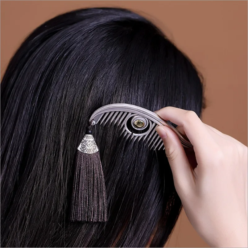 US $116.65 Uglyless Solid 999 Full Silver Combs for Women Beautys Eye Hair Combs 1 Set Gift Packing Hair Decorations Health Care Jewelry