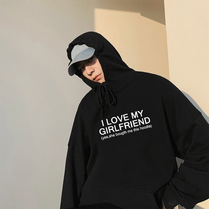 Свитшот мужской с надписью I Love My Girl худи принтом в стиле хип хоп Повседневная