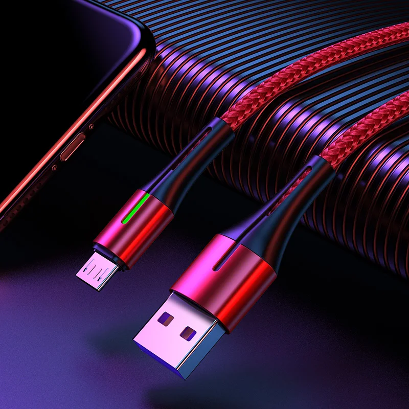 Светодиодный кабель Micro USB для быстрой зарядки samsung J5 A5 A7 Xiaomi LG, кабель USB Microusb для зарядки и передачи данных на базе Android - Цвет: Красный