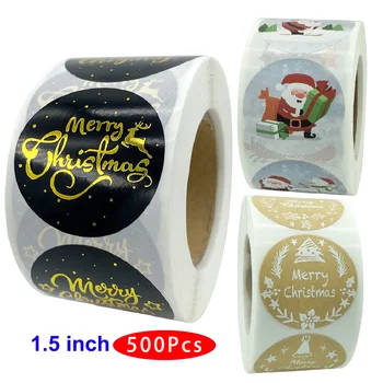 

1.5inch 500Pcs/Roll Korean Cute Merry Christmas Stickers Skull Thank You Aesthetic Scrapbooking Material Post Gift Seal Label