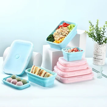 

Foldable Portable Silicone Lunch Box Four-Piece Food Tableware Lunch Box Adult Children Lunch Box Microwave Lunch Box