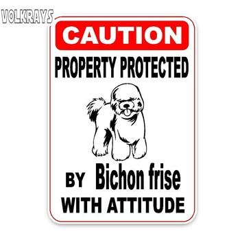 

Volkrays Creative Car Sticker Property Protected By Bichon Frise Dog Accessories Reflective Waterproof Vinyl Decal,13cm*9cm