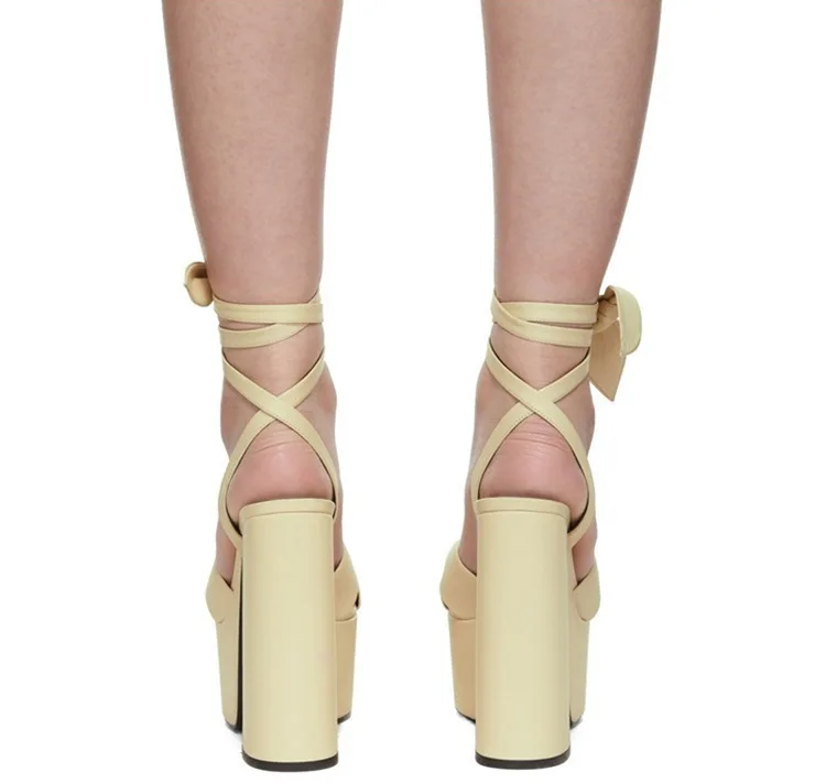 Women Chunky High Heels Lace-up Sandals Sexy Platform Round Toe Evening Party Shoe Ankle Strap Ball Summer Lady Sandals 1-D-SL-4