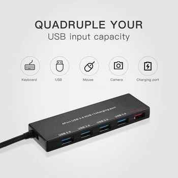 

5 Ports High Speed Mini Portable USB 3.0 Hub 5Gbps Transfer Speed With Dedicated Charging Port 2.4A Port (Black)