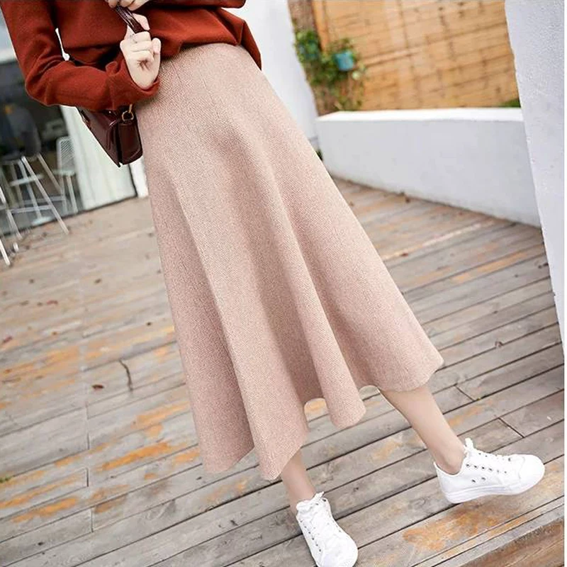 Heydress осенне-зимние однотонные женские вязаные юбки женские плиссированные повседневные юбки с высокой талией женские юбки до середины икры