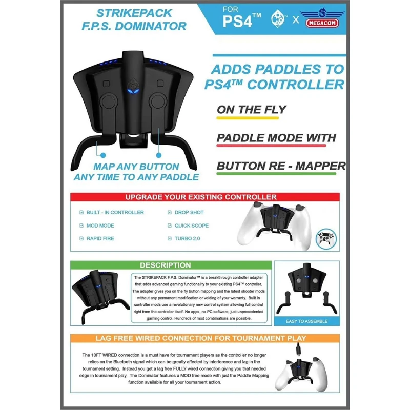 

H7JA Strikepack Strike Pack Portable FPS Dominator with Paddles Controller Encoder Durable Adapter for PS4