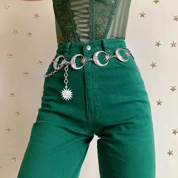 

Fashion Retro Unisex Gothic Belt Metal Chain Head Clothing Punk Metal Chain Belt Harajuku Gothic Accessories Silver Belt