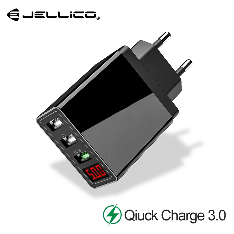 

Jellico 3 Port USB Charger LED Display EU Plug Quick Charge 3.0 Fast Charger Mobile Phone Wall Charger for iPhone Samsung Huawei