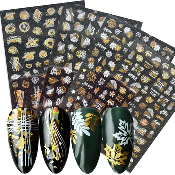 

Holographic Nail Stickers 3D Letter Maple Leaf Summer Nail Art Decals Spider Lines Stripe Drink Manicure Decoration BEF654-661-2