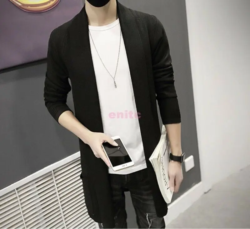 Mens Coats Knitted Sweaters Outwear Korean Long Cardigan Slim Leisure All-match Mens Coats Knitted Sweaters Outwear Korean Long Cardigan Slim Leisure All-match