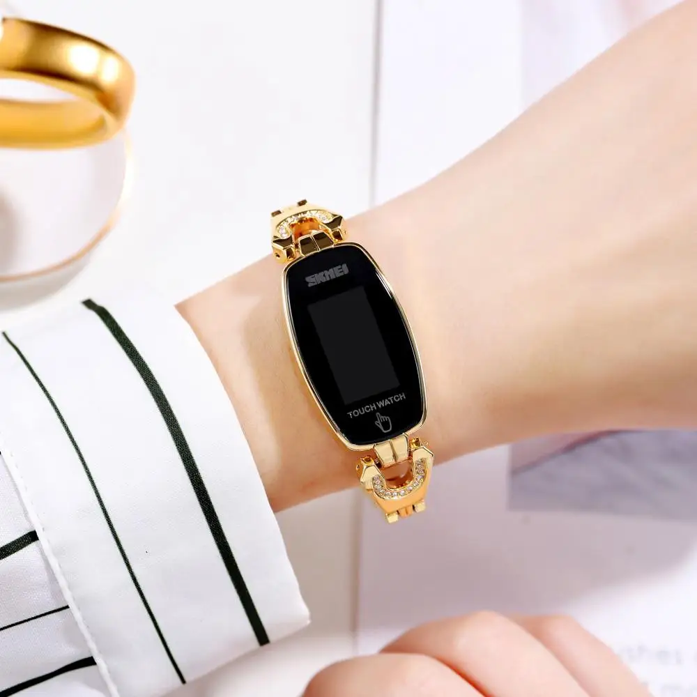 SKMEI LED Light Touch Screen Women Digital Watches Top Brand Crystal Luxury Ladies Clock Female Wristwatch