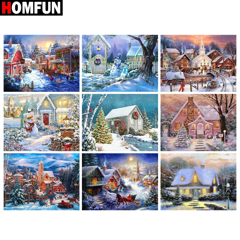 Алмазная 3D картина HOMFUN Дом Снежная зимняя сцена Набор для вышивки крестиком