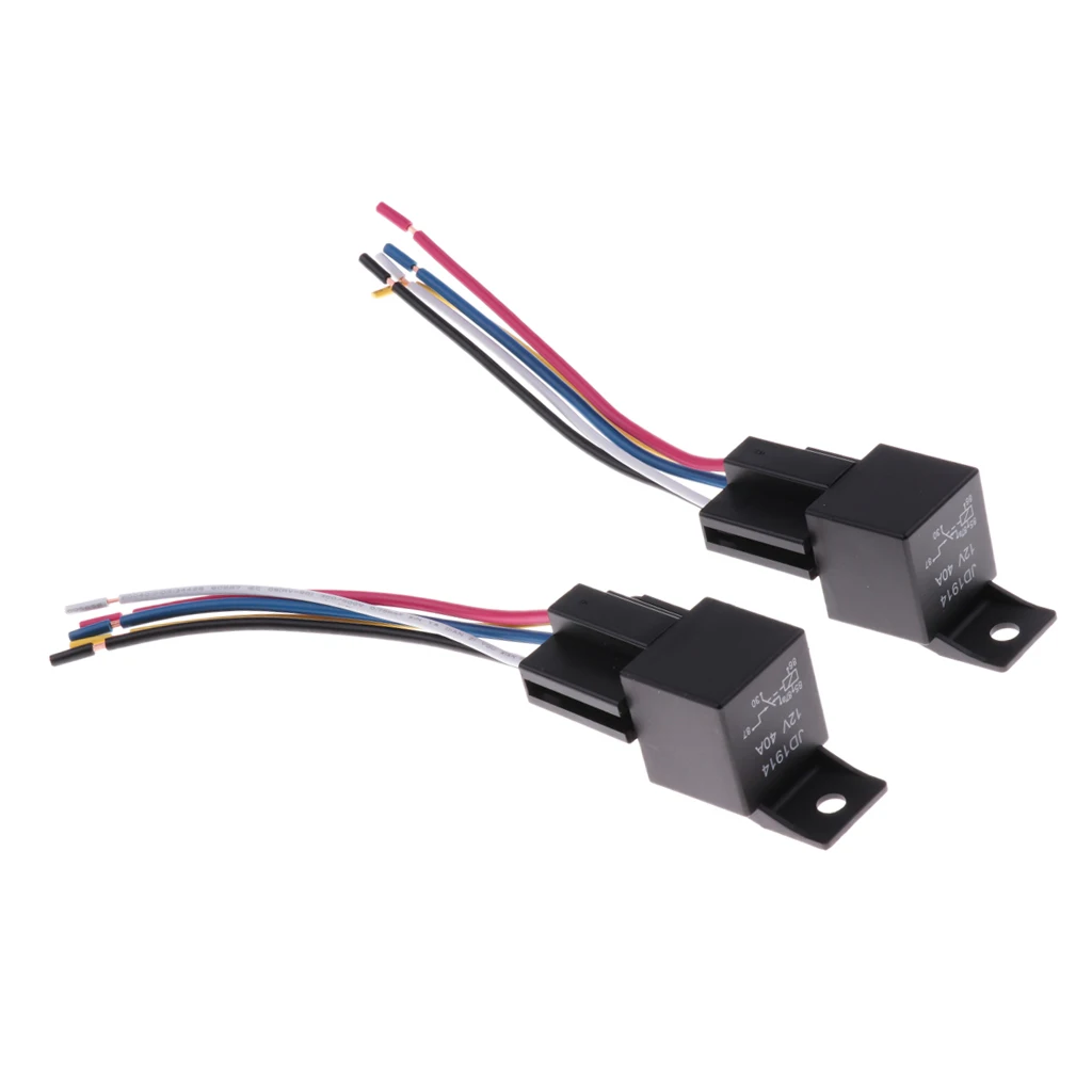2 Sets JD1914 12V 40A 40Amp 5-Pin SPST Automotive Car Relay 5 Wires Harness