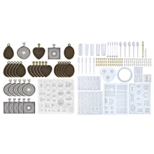 229 Pcs Diy Jewelry Casting Molds Tools Set More 9 Silicone Jewelry Resin Molds& 30 Pcs 5 Styles Pendant Trays Round Square Hea