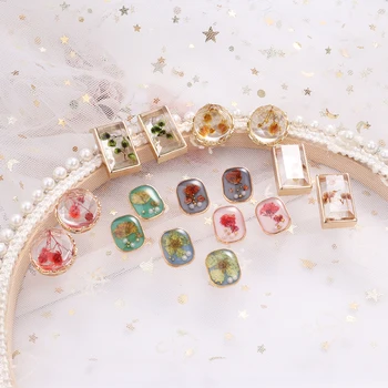 

MENGJIQIAO Korean Newl Vintage Flower Holiday Stud Earrings For Women Fashion Square Acrylic Elegant Pearl Oorbellen Jewelry