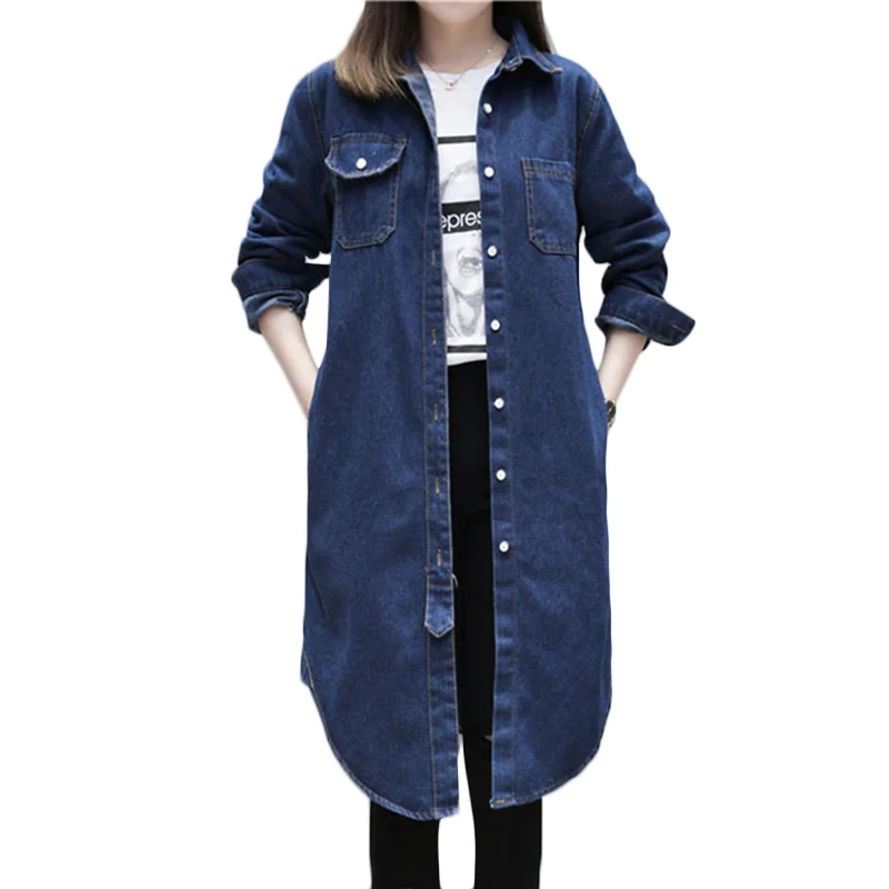 

Spring Autumn New Long loose Denim Jacket Women bf Denim windbreaker Female long sleeve Casual Plus size Jeans Jackets 3XL F83I