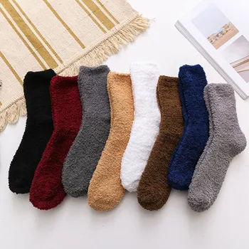 

New Autumn Winter Men Cotton Socks Thicker Anti-slip Coral fleece Floor Solid Color Casual Wool Socks Home Sleep Thick Meias