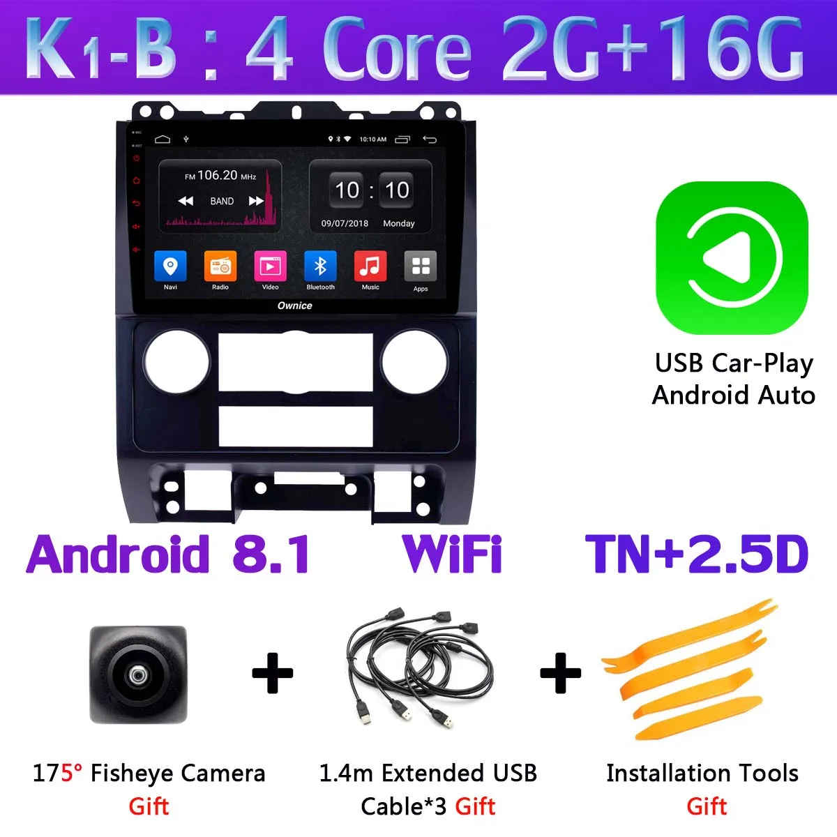 360 ° панорамный Android 9,0 4+ 64G DSP SPDIF CarPlay Android Авто Автомобильный мультимедийный плеер для Ford Escape Tribute 2007-2012 gps радио - Цвет: K1-B-CarPlay