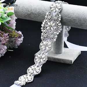 TOPQUEEN-cinturones de novia S161, joyería de boda para mujer, diamantes de imitación de plata, perlas de cristal para fiesta brillante, vestido Formal, faja de diamantes