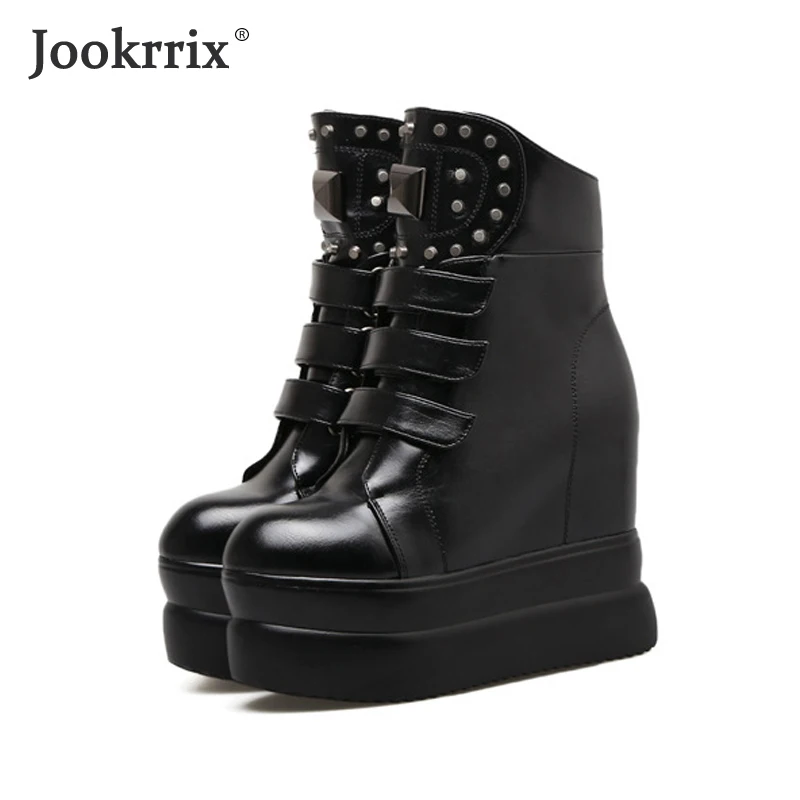 

Jookrrix 2020 Women Casual Boots Autumn Fashion Thick Sole Shoes Brand Boots Women Black Platform Shoes Lady High Heel ZB1094