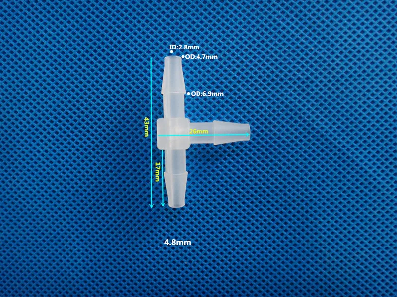 4.8mm Одинаковый Тройник, Пластиковый Полипропиленовый соединитель, пагода, тройник, микро орошение, аквариумный аквариум, Т-образный соединитель, воздушный насос, Т-образные фитинги - Цвет: 4.8mm