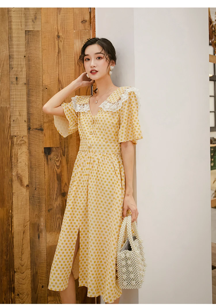 Summer New Style French GIRL'S Palace Retro High Waist Skirt France Non-mainstream Platycodon Grandiflorum Skirt Polka Dot