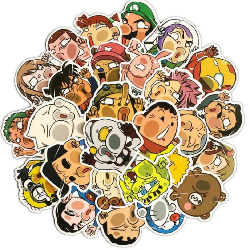 

50PCS Crashed Glass Cartoon Character Funny Stickers Car Luggage Trolley Case Bike Notebook Cute Waterproof Sticker
